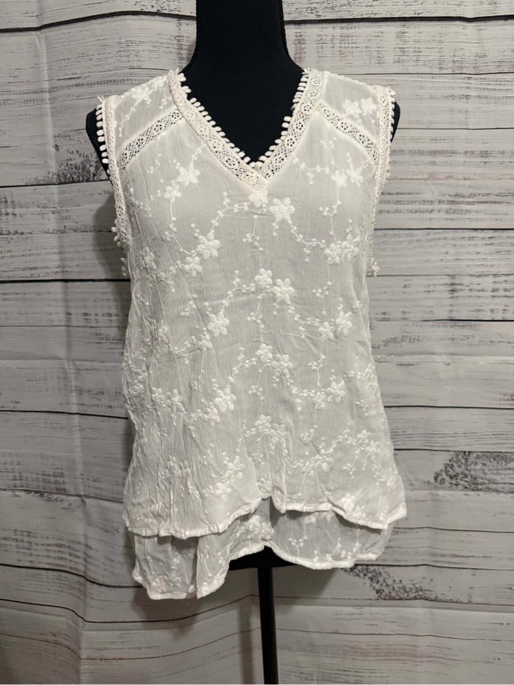 Daniel Rainn White Lace-Embroidered Layered V-Neck Camisole